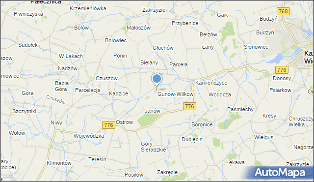 mapa Gunów-Wilków, Gunów-Wilków na mapie Targeo